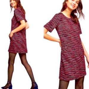 Loft Maroon & Purple Tweed Short Sleeve Pullover Knit Shift Dress Size XS